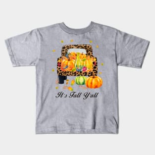 It's fall y'all Autumn Pumpkin Truck Buffalo plaid Kids T-Shirt